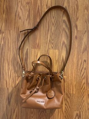 Cole Haan Tan Leather Drawstring Crossbody Tote